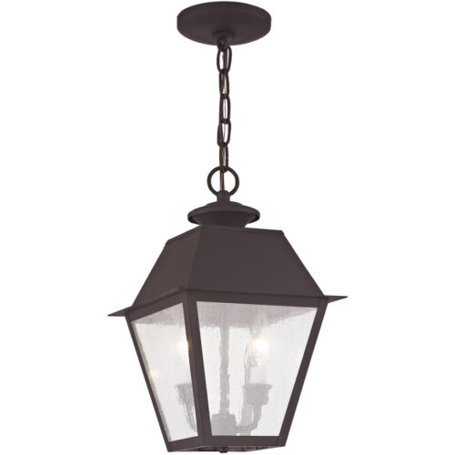 9 inch 2 Light Bronze Outdoor Chain Lantern Pendant Lighting Fixture with Seeded Glass Shade-Lighting LumensLantern