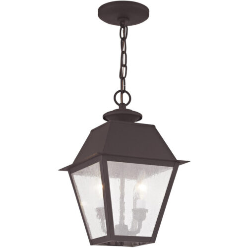 9 inch 2 Light Bronze Outdoor Chain Lantern Pendant Lighting Fixture with Seeded Glass Shade-Lighting LumensLantern