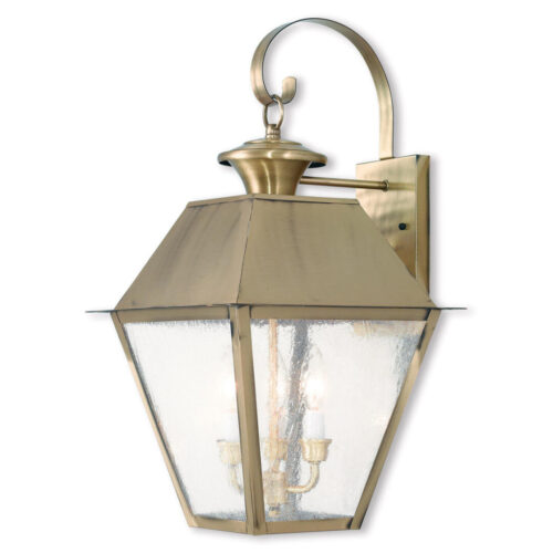 12 inch 3 Light Antique Brass Outdoor Wall Lantern Pendant Lighting Fixture with Seeded Glass Shade-Lighting LumensLantern