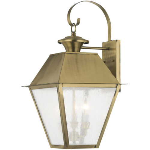 12 inch 3 Light Antique Brass Outdoor Wall Lantern Pendant Lighting Fixture with Seeded Glass Shade-Lighting LumensLantern