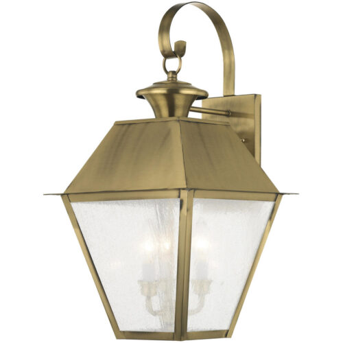 12 inch 3 Light Antique Brass Outdoor Wall Lantern Pendant Lighting Fixture with Seeded Glass Shade-Lighting LumensLantern