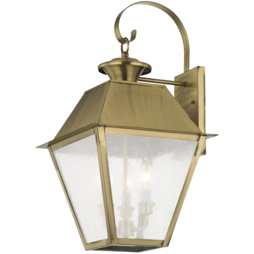 12 inch 3 Light Antique Brass Outdoor Wall Lantern Pendant Lighting Fixture with Seeded Glass Shade-Lighting LumensLantern