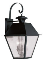 12 inch 3 Light Black Outdoor Wall Lantern Pendant Lighting Fixture with Seeded Glass Shade-Lighting LumensLantern