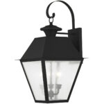 12 inch 3 Light Black Outdoor Wall Lantern Pendant Lighting Fixture with Seeded Glass Shade-Lighting LumensLantern