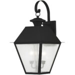 12 inch 3 Light Black Outdoor Wall Lantern Pendant Lighting Fixture with Seeded Glass Shade-Lighting LumensLantern