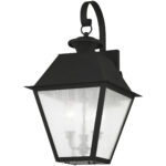 12 inch 3 Light Black Outdoor Wall Lantern Pendant Lighting Fixture with Seeded Glass Shade-Lighting LumensLantern