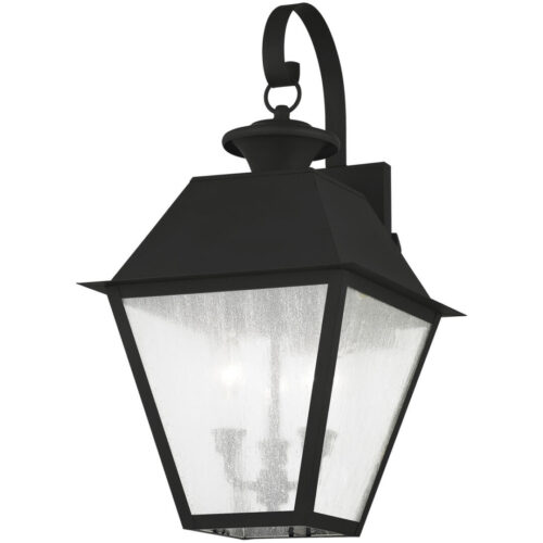 12 inch 3 Light Black Outdoor Wall Lantern Pendant Lighting Fixture with Seeded Glass Shade-Lighting LumensLantern