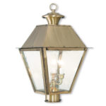 12 inch 3 Light Antique Brass Post-Top Lantern Pendant Lighting Fixture with Seeded Glass Shade-Lighting LumensLantern