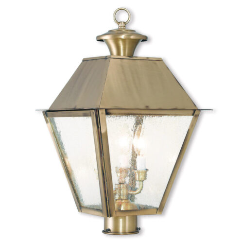 12 inch 3 Light Antique Brass Post-Top Lantern Pendant Lighting Fixture with Seeded Glass Shade-Lighting LumensLantern