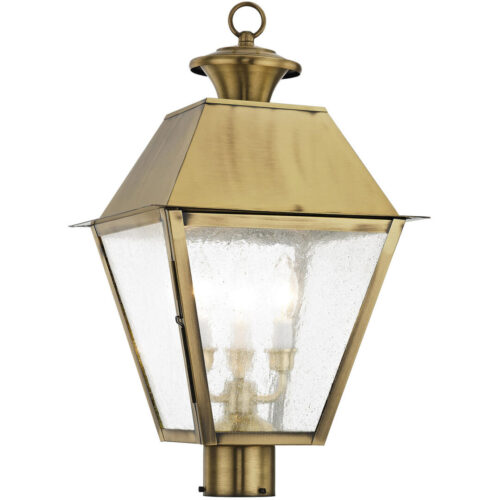 12 inch 3 Light Antique Brass Post-Top Lantern Pendant Lighting Fixture with Seeded Glass Shade-Lighting LumensLantern