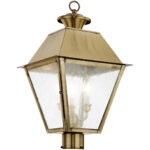 12 inch 3 Light Antique Brass Post-Top Lantern Pendant Lighting Fixture with Seeded Glass Shade-Lighting LumensLantern