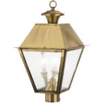 12 inch 3 Light Antique Brass Post-Top Lantern Pendant Lighting Fixture with Seeded Glass Shade-Lighting LumensLantern