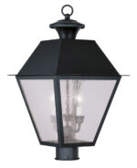 12 inch 3 Light Black Outdoor Post Lantern Pendant Lighting Fixture with Seeded Glass Shade-Lighting LumensLantern