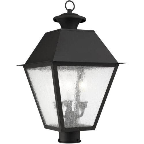 12 inch 3 Light Black Outdoor Post Lantern Pendant Lighting Fixture with Seeded Glass Shade-Lighting LumensLantern