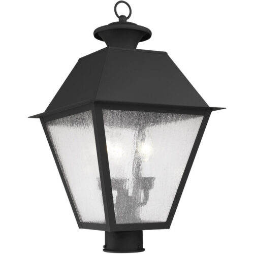 12 inch 3 Light Black Outdoor Post Lantern Pendant Lighting Fixture with Seeded Glass Shade-Lighting LumensLantern