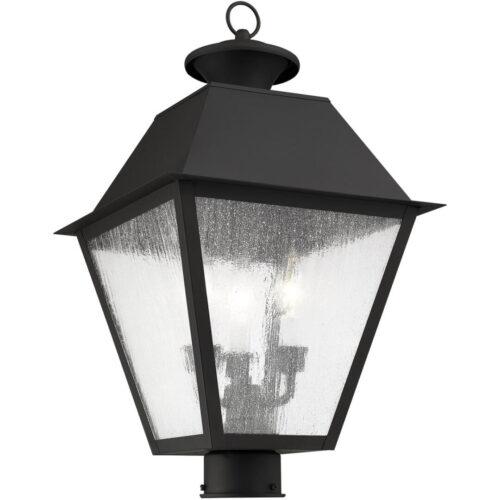 12 inch 3 Light Black Outdoor Post Lantern Pendant Lighting Fixture with Seeded Glass Shade-Lighting LumensLantern