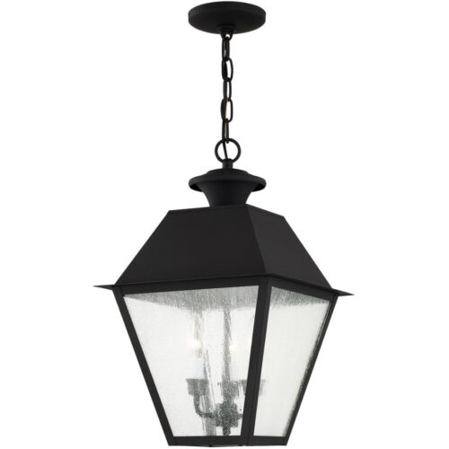 12 inch 3 Light Black Outdoor Chain Lantern Pendant Lighting Fixture with Seeded Glass Shade-Lighting LumensLantern