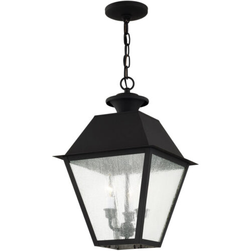 12 inch 3 Light Black Outdoor Chain Lantern Pendant Lighting Fixture with Seeded Glass Shade-Lighting LumensLantern