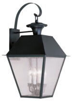 15 inch 4 Light Black Outdoor Wall Lantern Pendant Lighting Fixture with Seeded Glass Shade-Lighting LumensLantern