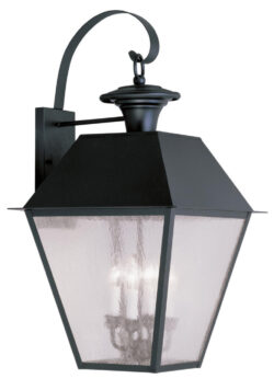 15 inch 4 Light Black Outdoor Wall Lantern Pendant Lighting Fixture with Seeded Glass Shade-Lighting LumensLantern