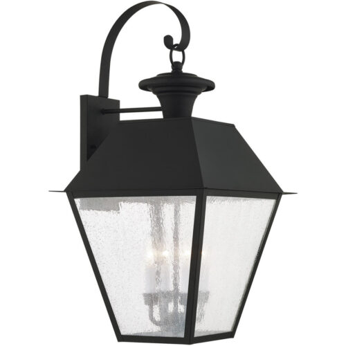 15 inch 4 Light Black Outdoor Wall Lantern Pendant Lighting Fixture with Seeded Glass Shade-Lighting LumensLantern