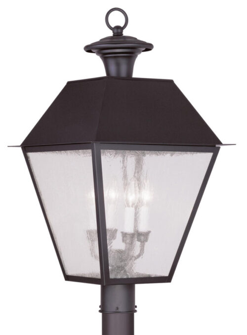 15 inch 4 Light Bronze Outdoor Post Lantern Pendant Lighting Fixture with Seeded Glass Shade-Lighting LumensLantern