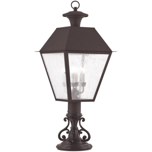 15 inch 4 Light Bronze Outdoor Post Lantern Pendant Lighting Fixture with Seeded Glass Shade-Lighting LumensLantern