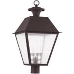 15 inch 4 Light Bronze Outdoor Post Lantern Pendant Lighting Fixture with Seeded Glass Shade-Lighting LumensLantern