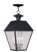 15 inch 4 Light Black Outdoor Chain Lantern Pendant Lighting Fixture with Seeded Glass Shade-Lighting LumensLantern