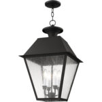 15 inch 4 Light Black Outdoor Chain Lantern Pendant Lighting Fixture with Seeded Glass Shade-Lighting LumensLantern