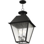 15 inch 4 Light Black Outdoor Chain Lantern Pendant Lighting Fixture with Seeded Glass Shade-Lighting LumensLantern