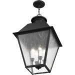 15 inch 4 Light Black Outdoor Chain Lantern Pendant Lighting Fixture with Seeded Glass Shade-Lighting LumensLantern