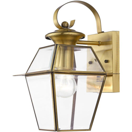 7.5 inch 1 Light Antique Brass Outdoor Wall Lantern Pendant Lighting Fixture with Clear Beveled Glass Shade-Lighting LumensLantern