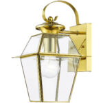 7.5 inch 1 Light Polished Brass Outdoor Wall Lantern Pendant Lighting Fixture with Clear Beveled Glass Shade-Lighting LumensLantern