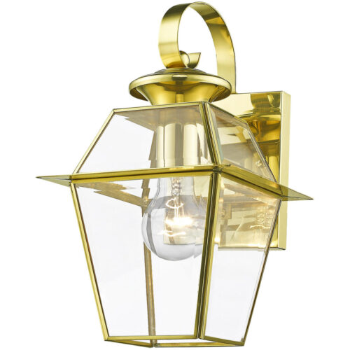 7.5 inch 1 Light Polished Brass Outdoor Wall Lantern Pendant Lighting Fixture with Clear Beveled Glass Shade-Lighting LumensLantern