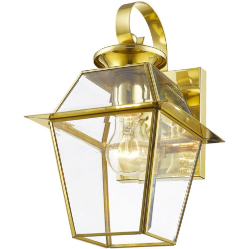 7.5 inch 1 Light Polished Brass Outdoor Wall Lantern Pendant Lighting Fixture with Clear Beveled Glass Shade-Lighting LumensLantern