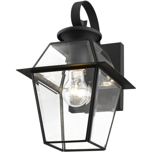 7.5 inch 1 Light Black Outdoor Wall Lantern Pendant Lighting Fixture with Clear Beveled Glass Shade-Lighting LumensLantern