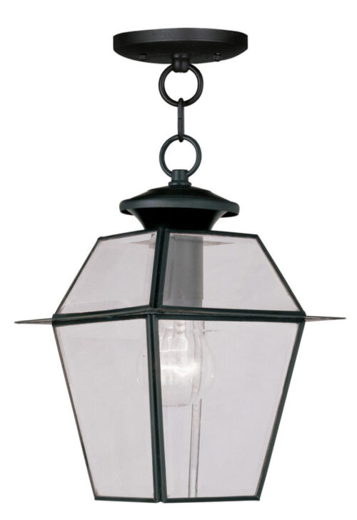 7.5 inch 1 Light Black Outdoor Chain Lantern Pendant Lighting Fixture with Clear Beveled Glass Shade-Lighting LumensLantern