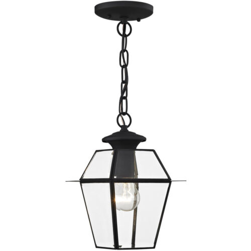 7.5 inch 1 Light Black Outdoor Chain Lantern Pendant Lighting Fixture with Clear Beveled Glass Shade-Lighting LumensLantern