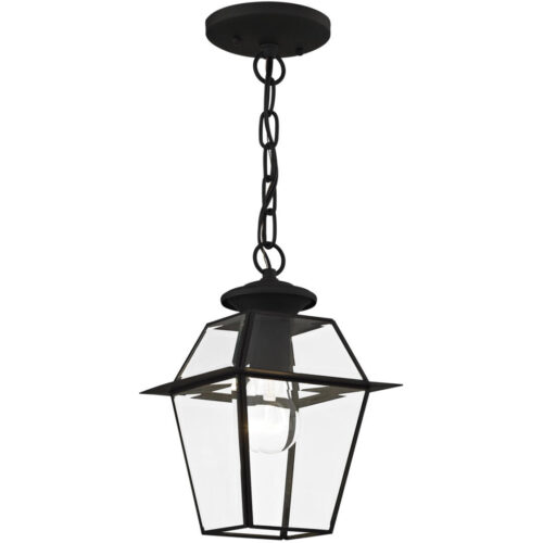 7.5 inch 1 Light Black Outdoor Chain Lantern Pendant Lighting Fixture with Clear Beveled Glass Shade-Lighting LumensLantern