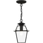 7.5 inch 1 Light Black Outdoor Chain Lantern Pendant Lighting Fixture with Clear Beveled Glass Shade-Lighting LumensLantern