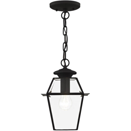 7.5 inch 1 Light Black Outdoor Chain Lantern Pendant Lighting Fixture with Clear Beveled Glass Shade-Lighting LumensLantern