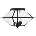 12 inch 3 Light Black Outdoor Ceiling Light fixture with Clear Beveled Glass Shade-Lighting LumensFlush Mount Ceiling Lights