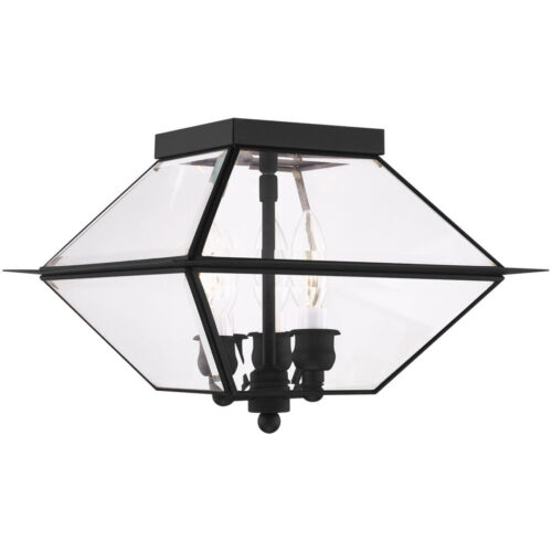 12 inch 3 Light Black Outdoor Ceiling Light fixture with Clear Beveled Glass Shade-Lighting LumensFlush Mount Ceiling Lights