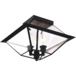 12 inch 3 Light Black Outdoor Ceiling Light fixture with Clear Beveled Glass Shade-Lighting LumensFlush Mount Ceiling Lights