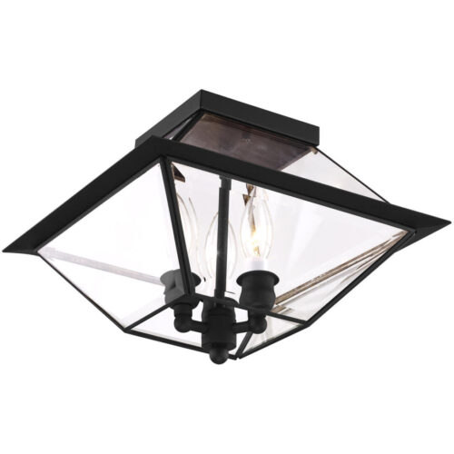 12 inch 3 Light Black Outdoor Ceiling Light fixture with Clear Beveled Glass Shade-Lighting LumensFlush Mount Ceiling Lights