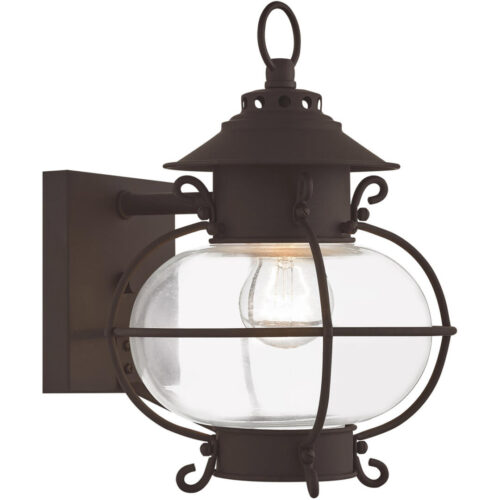 12.75 inch 1 Light Bronze Outdoor Wall Lantern Pendant Lighting Fixture with Hand Blown Clear Glass Shade-Lighting LumensLantern