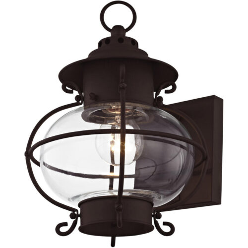 12.75 inch 1 Light Bronze Outdoor Wall Lantern Pendant Lighting Fixture with Hand Blown Clear Glass Shade-Lighting LumensLantern