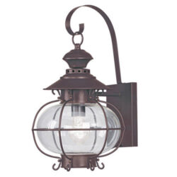 1 Light Bronze Outdoor Post Lantern Pendant Lighting Fixture with Hand Blown Clear Glass Shade-Lighting LumensLantern