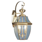 10.5 inch 2 Light Antique Brass Outdoor Wall Lantern Pendant Lighting Fixture with Clear Beveled Glass Shade-Lighting LumensLantern